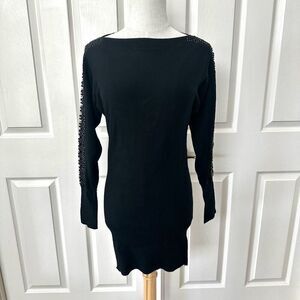 Bedo black long sleeved sweater dress with rhinestone arm detail